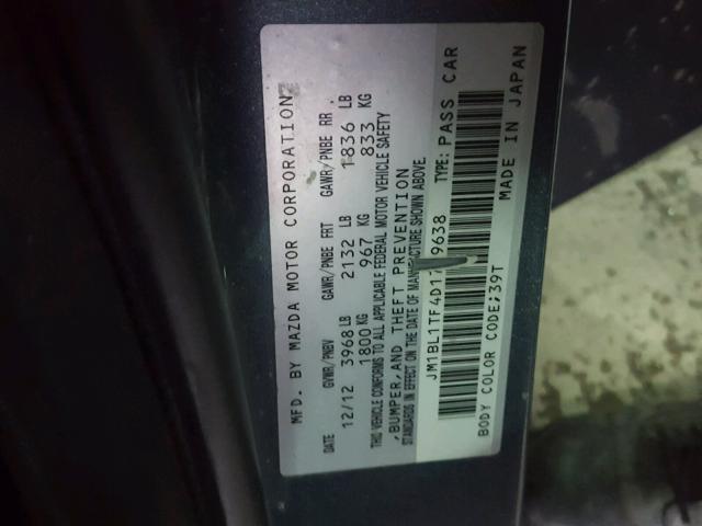 JM1BL1TF4D1769638 - 2013 MAZDA 3 I TEAL photo 10