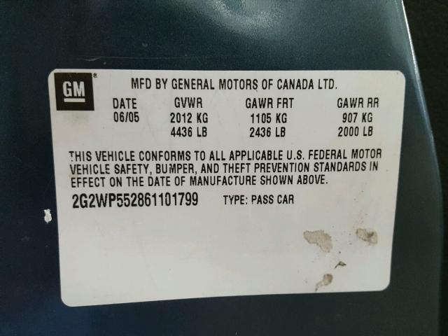 2G2WP552861101799 - 2006 PONTIAC GRAND PRIX BLUE photo 10