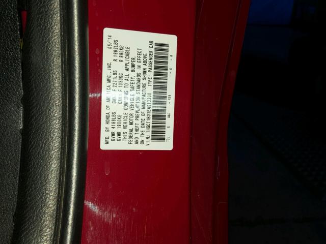 1HGCT1B31EA013330 - 2014 HONDA ACCORD LX- RED photo 10