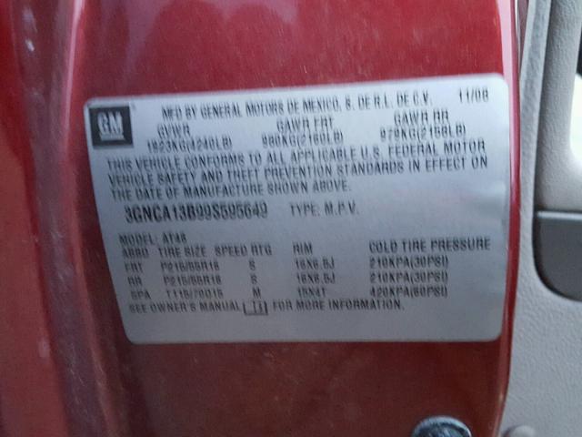 3GNCA13B99S595649 - 2009 CHEVROLET HHR LS Rojo foto 10