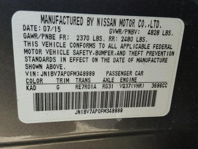 JN1BV7AP0FM349999 - 2015 INFINITI Q50 BASE Gris foto 10