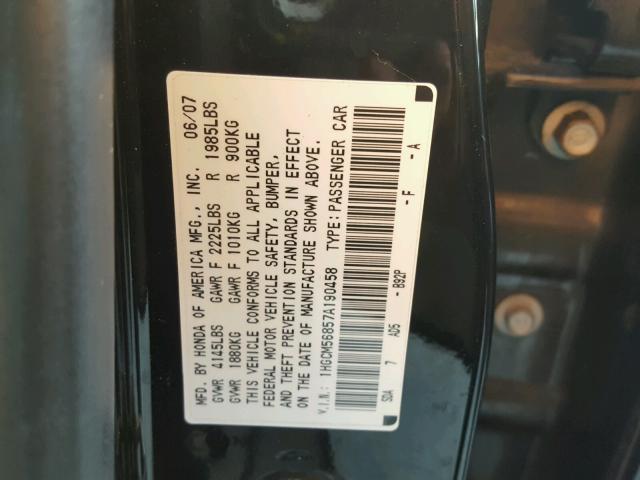 1HGCM56857A190458 - 2007 HONDA ACCORD EX BLACK photo 10