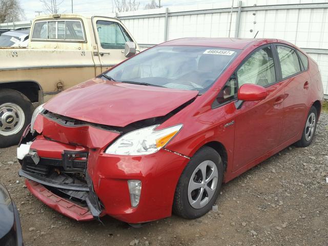 JTDKN3DU9E0380598 - 2014 TOYOTA PRIUS RED photo 2