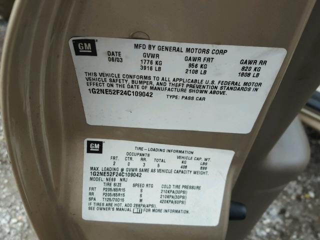 1G2NE52F24C109042 - 2004 PONTIAC GRAND AM S თაფლისფერი ფოტო 10