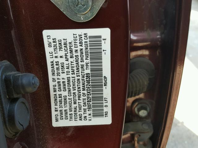 19XFB2F5XDE246389 - 2013 HONDA CIVIC LX MAROON photo 10