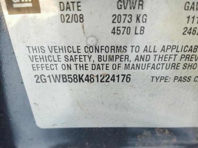 2G1WB58K481224176 - 2008 CHEVROLET IMPALA LS GRAY photo 10