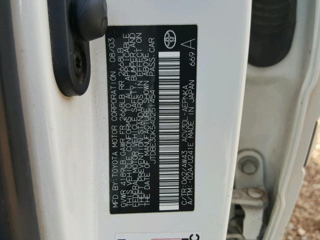 JTDBE30K540251454 - 2004 TOYOTA CAMRY LE თეთრი ფოტო 10