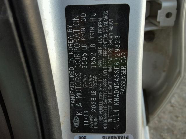 KNADM5A33E6329823 - 2014 KIA RIO LX SILVER photo 10