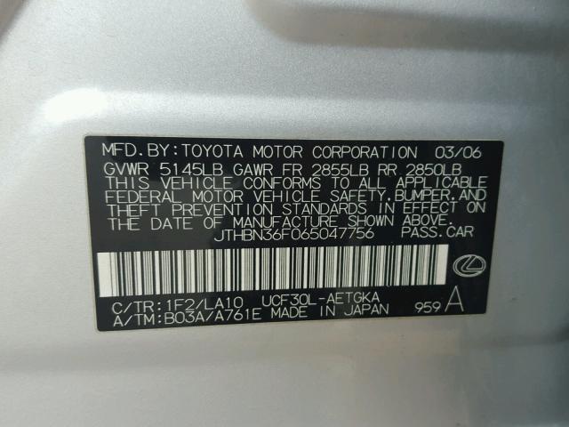 JTHBN36F065047756 - 2006 LEXUS LS 430 SILVER photo 10