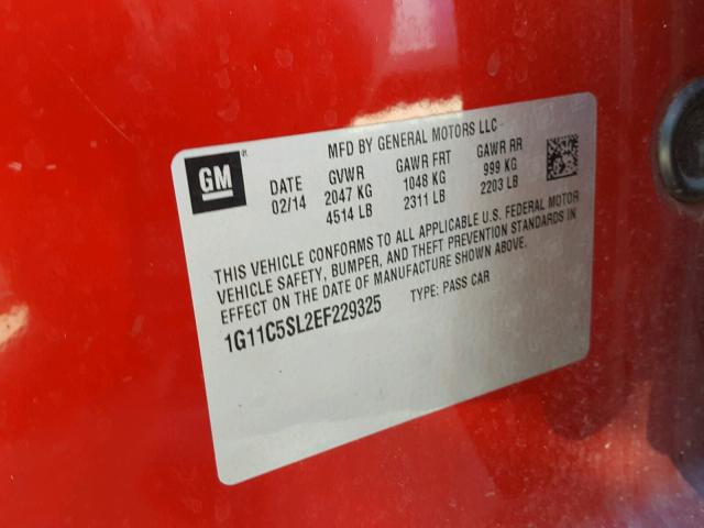 1G11C5SL2EF229325 - 2014 CHEVROLET MALIBU 1LT 红色 照片 10