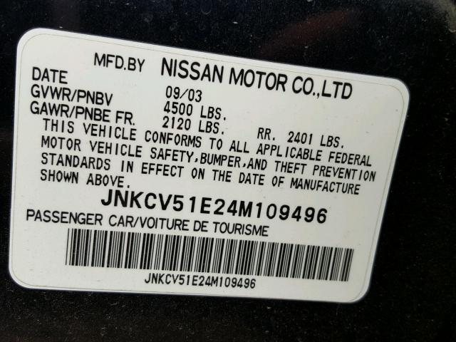 JNKCV51E24M109496 - 2004 INFINITI G35 BLUE photo 10