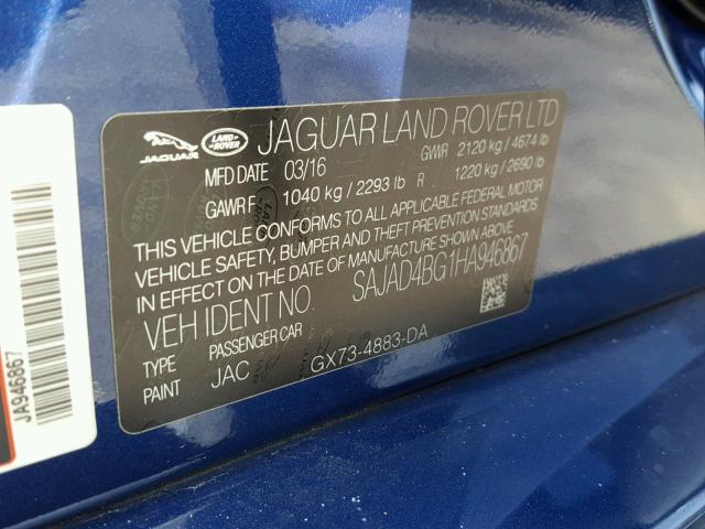 SAJAD4BG1HA946867 - 2017 JAGUAR XE PREMIUM BLUE photo 10