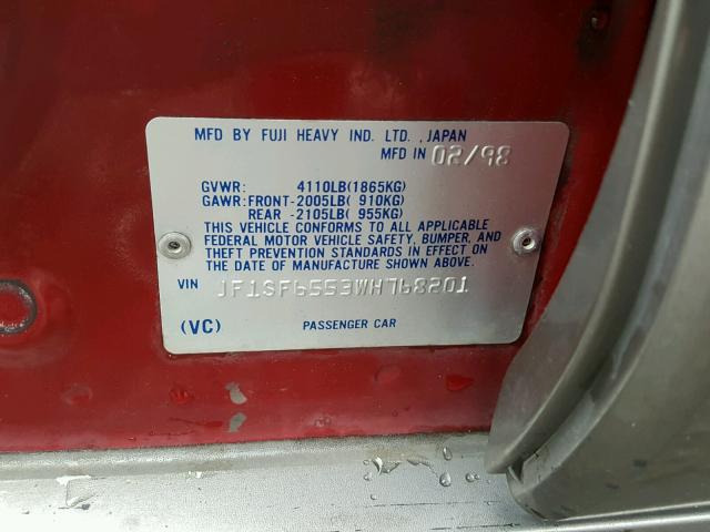 JF1SF6553WH768201 - 1998 SUBARU FORESTER S RED photo 10