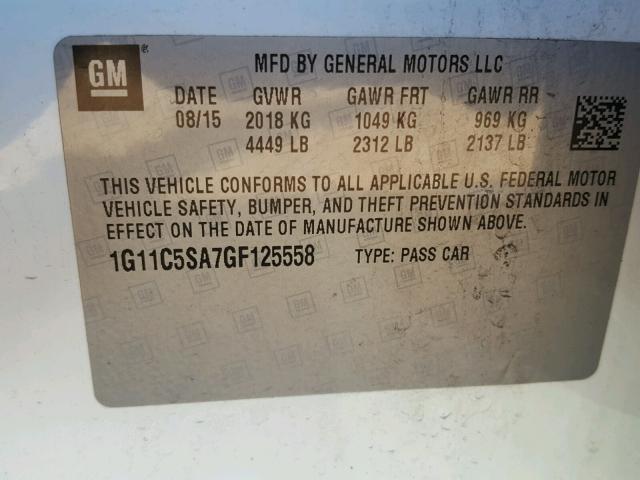 1G11C5SA7GF125558 - 2016 CHEVROLET MALIBU LIM 白色 照片 10