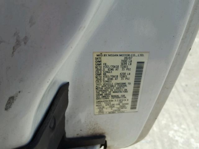 1N6AA06E88N328993 - 2008 NISSAN TITAN XE WHITE photo 10