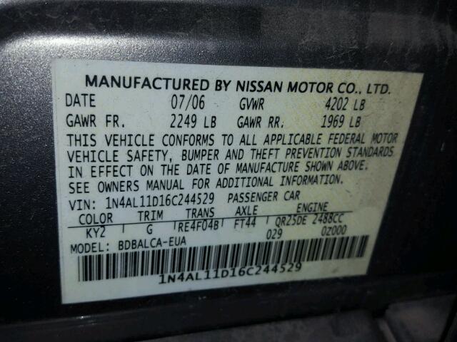 1N4AL11D16C244529 - 2006 NISSAN ALTIMA S BROWN photo 10