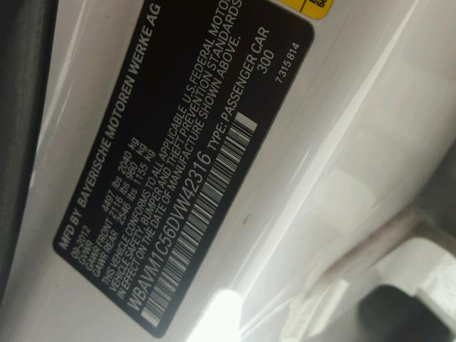 WBAVM1C56DVW42316 - 2013 BMW X1 SDRIVE2 Ақ фото 10