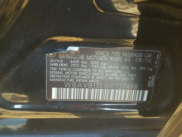 WBAVB13516PT27498 - 2006 BMW 325 I BLACK photo 10