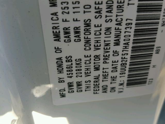 19UUB2F57HA007397 - 2017 ACURA TLX TECH WHITE photo 10