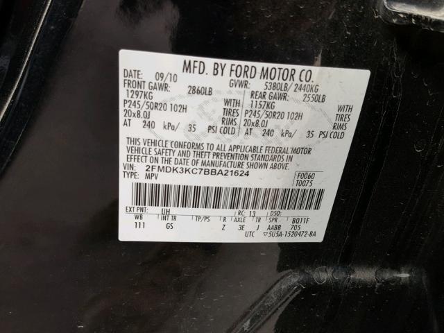 2FMDK3KC7BBA21624 - 2011 FORD EDGE LIMIT BLACK photo 10