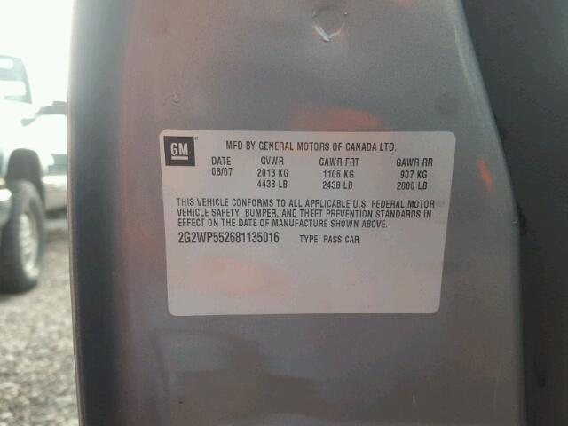 2G2WP552681135016 - 2008 PONTIAC GRAND PRIX GRAY photo 10