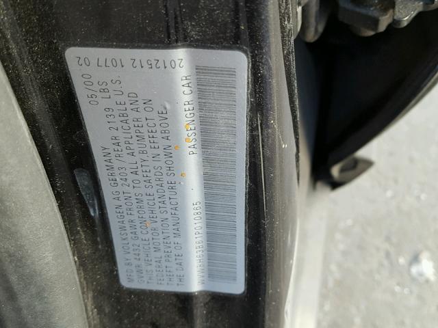 WVWBH63B61P010865 - 2001 VOLKSWAGEN PASSAT GLX BLACK photo 10