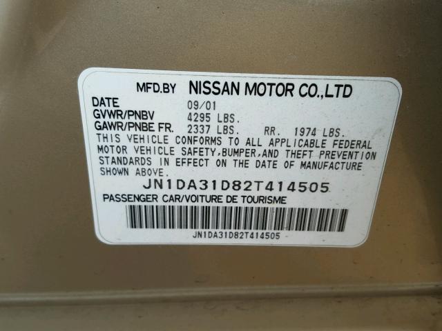 JN1DA31D82T414505 - 2002 NISSAN MAXIMA GLE GOLD photo 10