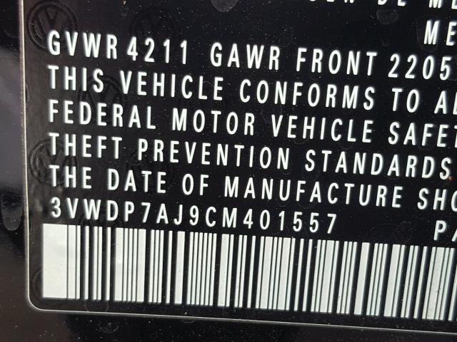 3VWDP7AJ9CM401557 - 2012 VOLKSWAGEN JETTA SE 黑色 照片 10