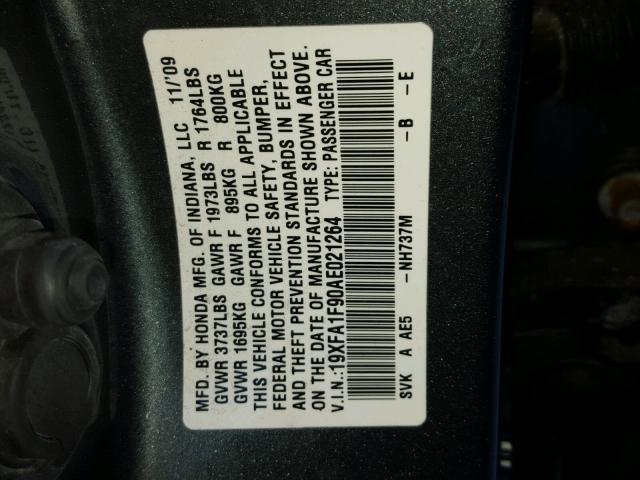 19XFA1F90AE021264 - 2010 HONDA CIVIC EXL 银色 照片 10