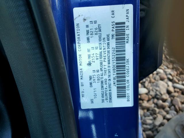 JM1BL1V80C1552262 - 2012 MAZDA 3 I BLUE photo 10