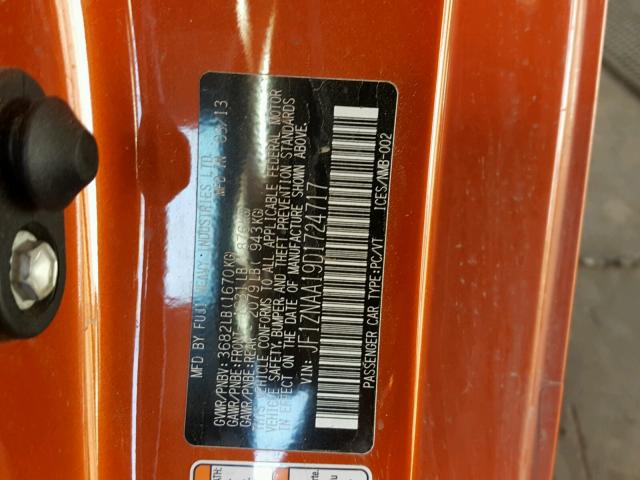 JF1ZNAA19D1724717 - 2013 TOYOTA SCION FR-S ნარინჯისფერი ფოტო 10