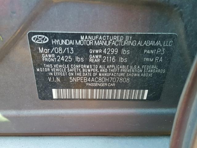 5NPEB4AC8DH707808 - 2013 HYUNDAI SONATA GLS GRAY photo 8