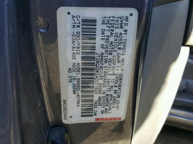 JT2BG22K1V0077829 - 1997 TOYOTA CAMRY LE GRAY photo 10