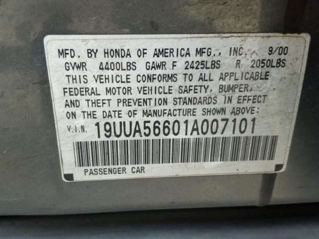 19UUA56601A007101 - 2001 ACURA 3.2TL GRAY photo 10