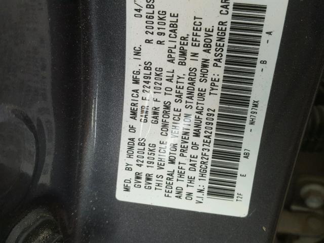 1HGCR2F37EA209092 - 2014 HONDA ACCORD LX CHARCOAL photo 10