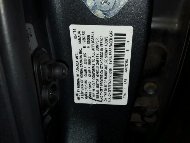 2HGFB2F96EH535036 - 2014 HONDA CIVIC EXL გრაფიტი ფოტო 10