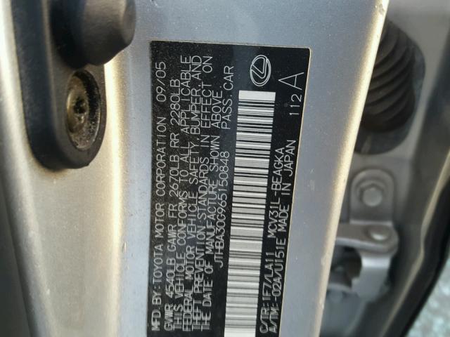 JTHBA30G965150848 - 2006 LEXUS ES 330 SILVER photo 10