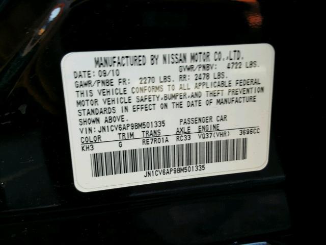 JN1CV6AP9BM501335 - 2011 INFINITI G37 BASE BLACK photo 10