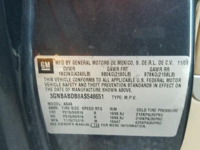 3GNBABDB8AS548651 - 2010 CHEVROLET HHR LT GRAY photo 10