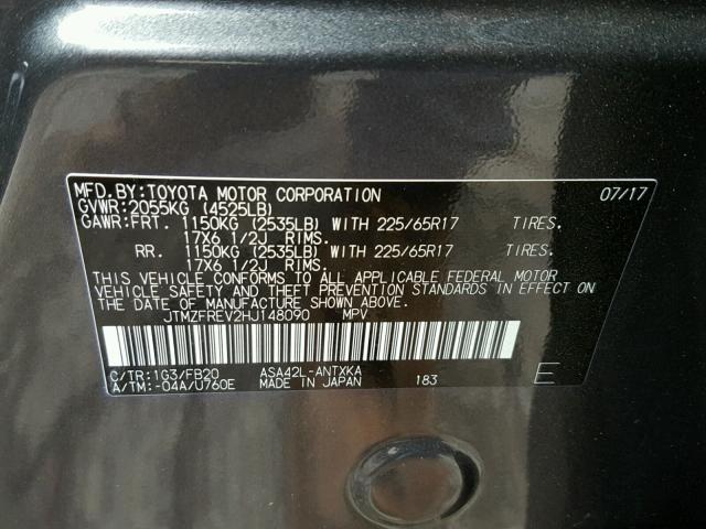 JTMZFREV2HJ148090 - 2017 TOYOTA RAV4 LE Boz foto 10