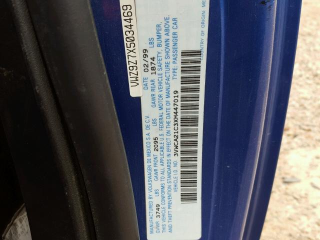 3VWCA21C3XM447019 - 1999 VOLKSWAGEN NEW BEETLE ლურჯი ფოტო 10