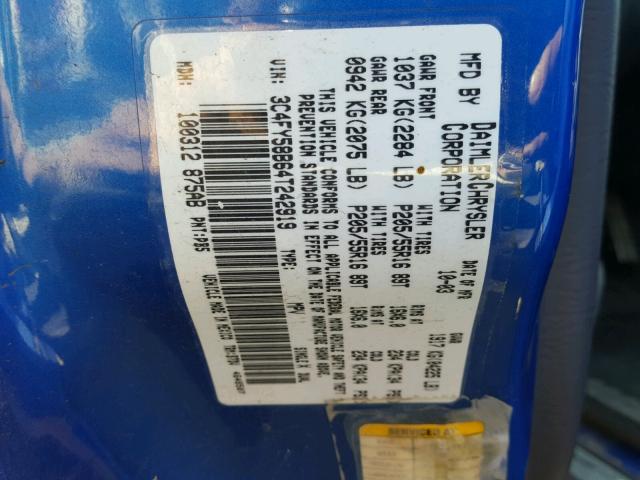 3C4FY58B64T242919 - 2004 CHRYSLER PT CRUISER BLUE photo 10