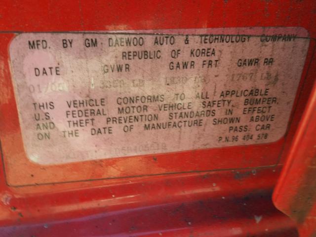 KL1TD52605B405519 - 2005 CHEVROLET AVEO BASE 红色 照片 10