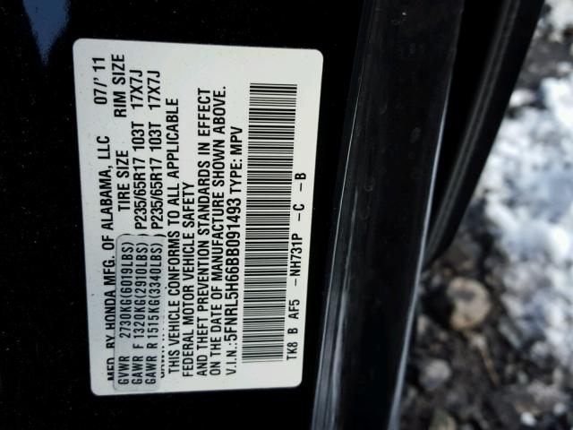 5FNRL5H66BB091493 - 2011 HONDA ODYSSEY EX BLACK photo 10