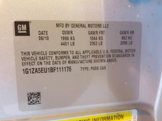 1G1ZA5EU1BF111176 - 2011 CHEVROLET MALIBU LS ვერცხლისფერი ფოტო 10