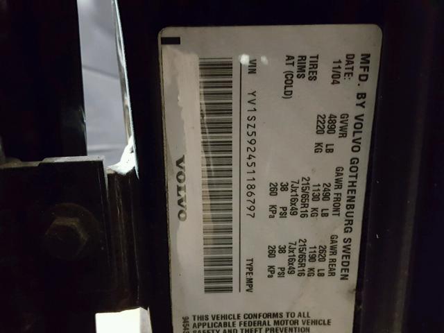 YV1SZ592451186797 - 2005 VOLVO XC70 BLACK photo 10