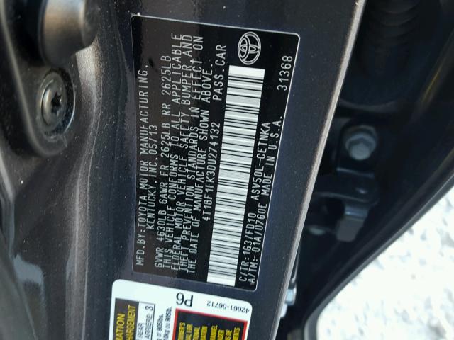 4T1BF1FK3DU274132 - 2013 TOYOTA CAMRY L GRAY photo 10