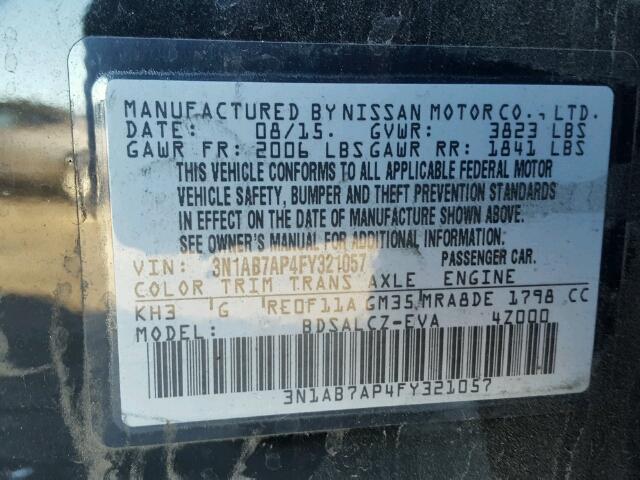 3N1AB7AP4FY321057 - 2015 NISSAN SENTRA S BLACK photo 10