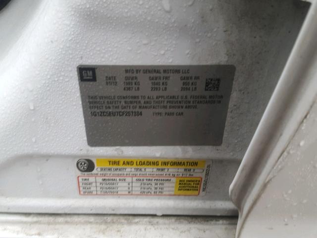 1G1ZC5EU7CF257304 - 2012 CHEVROLET MALIBU 1LT WHITE photo 10