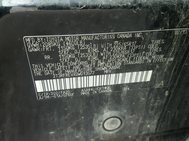 2T3RFREVXDW013077 - 2013 TOYOTA RAV4 XLE BLACK photo 10